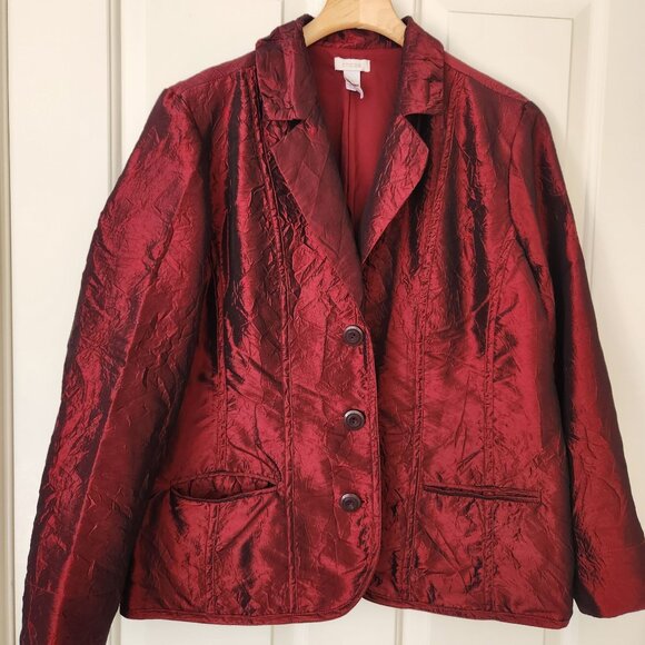 Chico's Jackets & Blazers - Chico's Metallic Red Crinkle Blazer Jacket Holiday Christmas Evening Dressy M